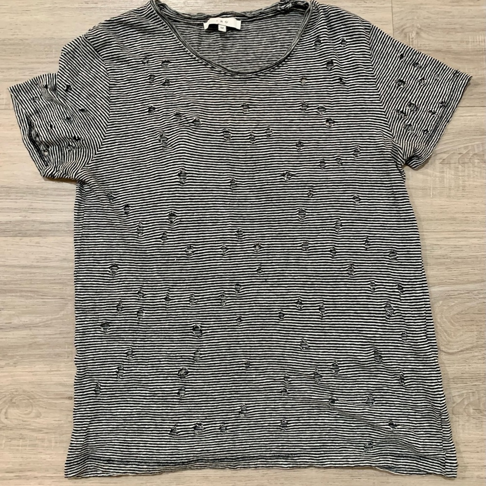 IRO Black Linen Destroyed Short Sleeve Tee T Shirt Top Size M Medium
